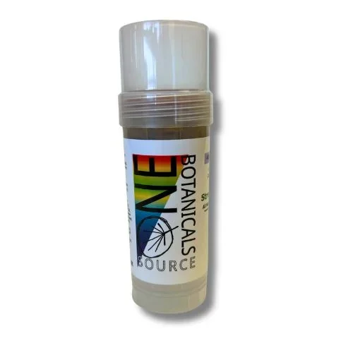 4000 mg CBD Pain Salve Stick by One Source Botanicals standing upright with clear cap and full-spectrum label.