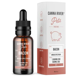 CannaRiver Bacon flavored CBD drops for cats and dogs, hemp tincture for pet wellness support