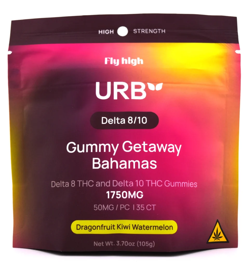 URB Gummy Getaway Bahamas Delta 8 and Delta 10 THC gummies 1750mg tropical flavored hemp-derived vegan edibles