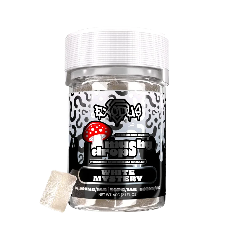 Mushy Drops Mushroom Edibles for Relaxation | Exodus Mystery White flavor (color) and the taste is out of this world!