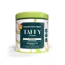 Hometown Hero taffies in Tutti Frutti flavor, sativa forward, 10ct, 15mg of Delta 9 each.