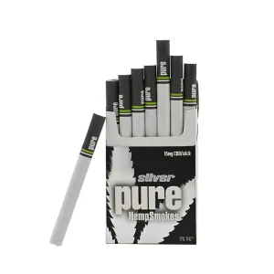 Pure Hemp cigarettes in 20ct pack, containing 15mg of CBD per cigarette. No nicotine or tobacco.