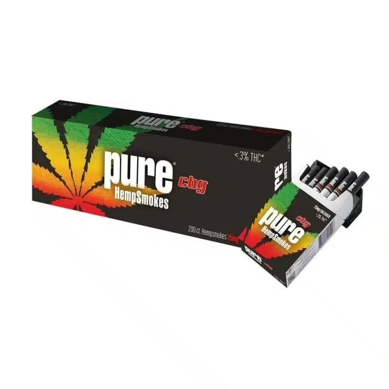 Carton of 10 packs of Pure CBG hemp cigarettes.
