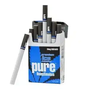Pure Hemp Ice smokes in menthol flavor, 50mg of CBD in a 20 count pack. No tobacco or nicotine.