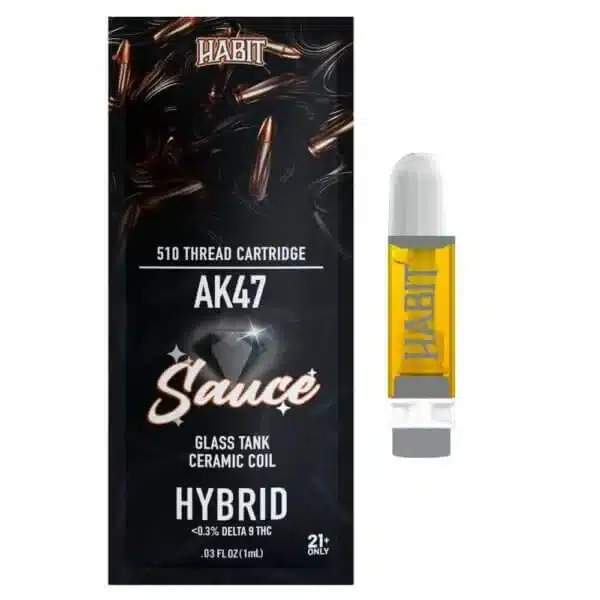 Habit 1g THCA diamond sauce cartridge in AK-47 strain, (Hybrid).