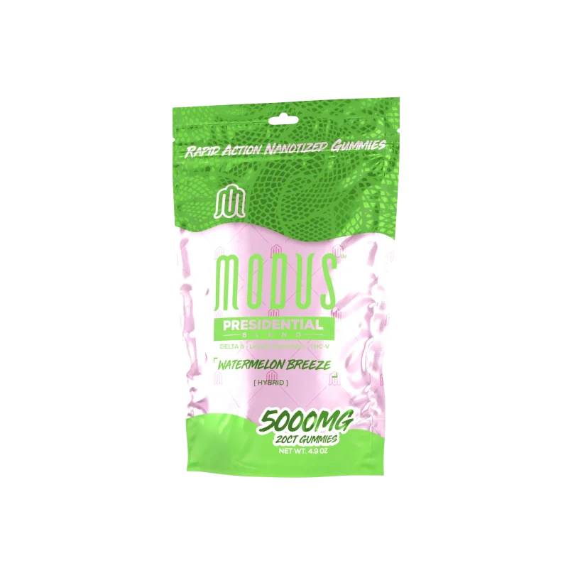 Modus Brand Presidential Blend THCA gummies in Watermelon Breeze flavor, Hybrid strain.