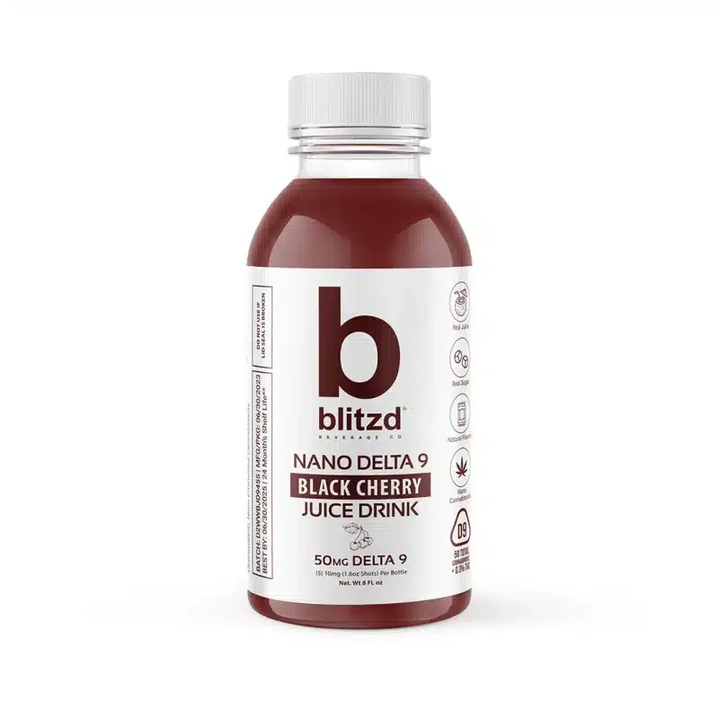 50mg of Delta 9 THC in a nano form makes a great Black Cherry juice drink even better.