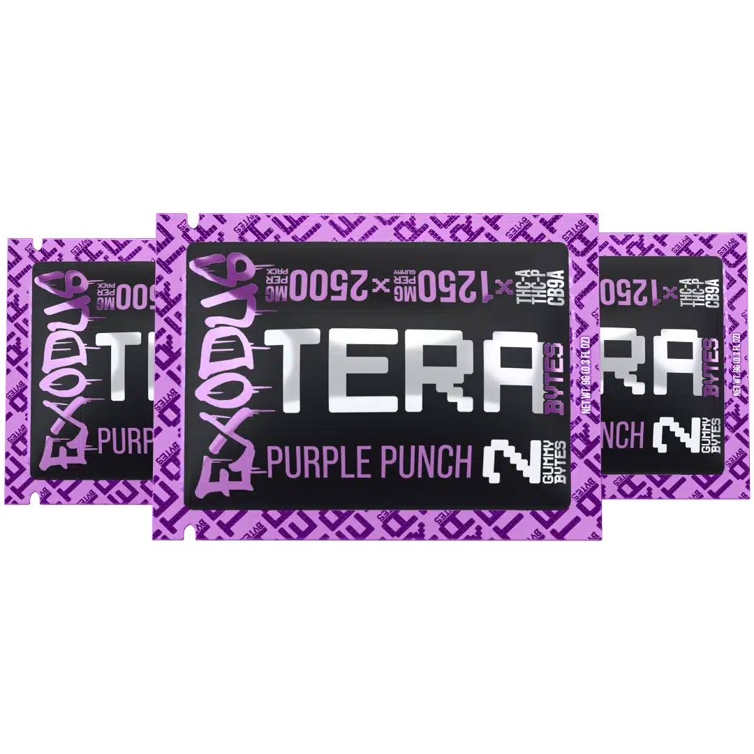 Exodus Tera Bytes gummies in a 2pk with 1250mg per gummy of THCA+THCP+CB9A+Delta 8.