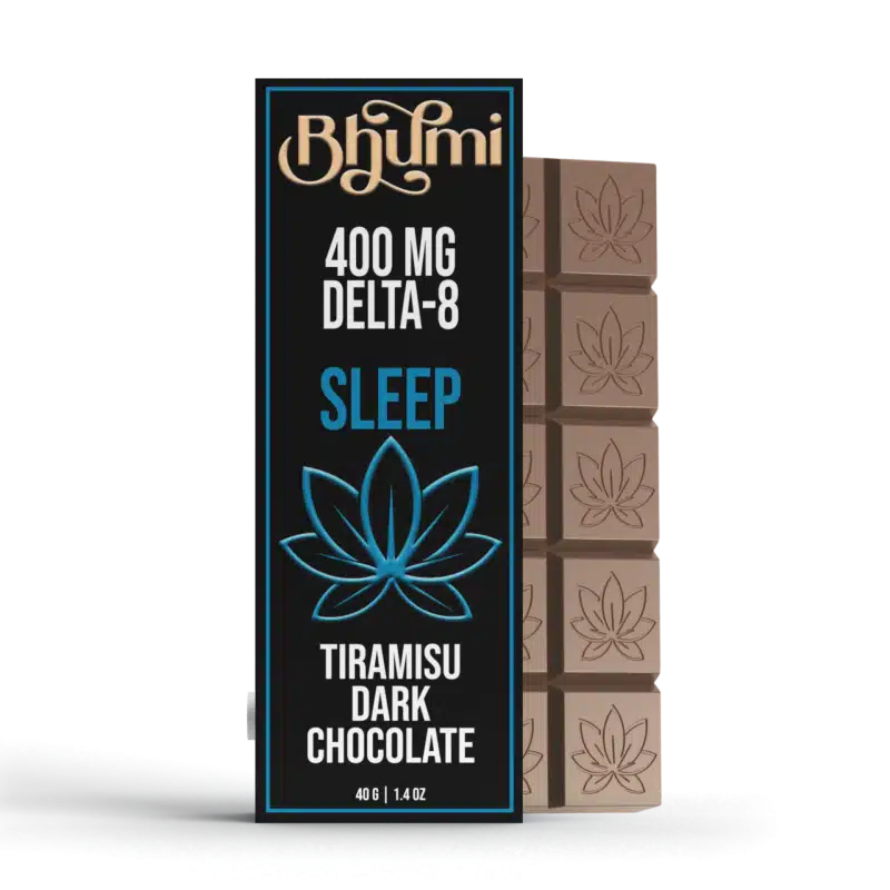 Bhumi Delta 8 Sleep Tiramisu Dark Chocolate Bar 400mg, 10 pieces with 40mg Delta 8 each.
