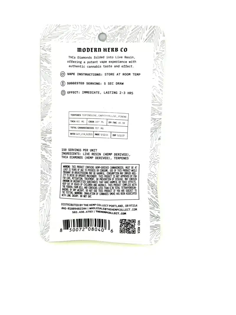 Back of the Lie Resin Cartridges by Modern Herb