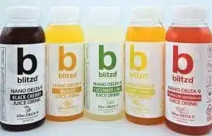 Blitzd Nano Delta 9 juice drinks in assorted flavors including black cherry, mango, cucumber lime.