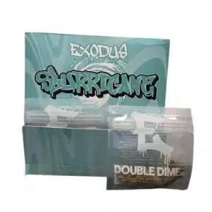 Slurricane THCA cannabis by Double Dimez showcased in Exodus branded dispensary display box