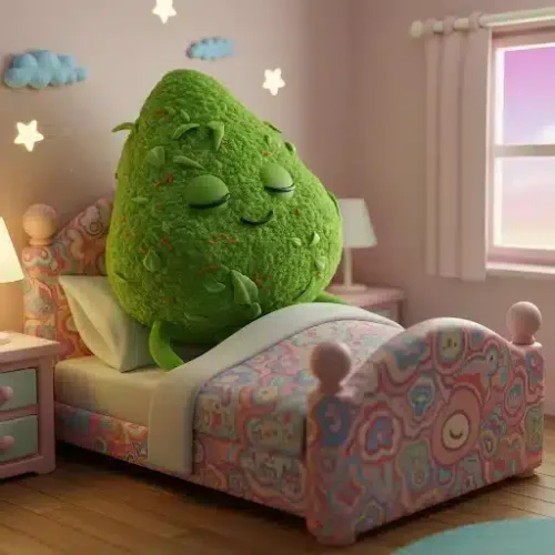 A Cannabis nug laying in bed sleepy representing CBN