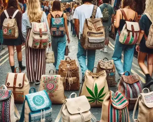 People wearing bags and backpacks made of hemp